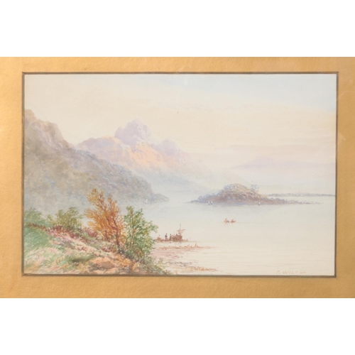 457 - Two gilt framed T. Wilson watercolour landscapes depicting scenes over Loch Lomond, Scotland. Approx... 