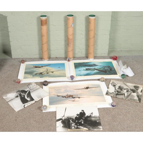 459 - Three limited edition pencil signed aviation prints along with three large monochrome pictures.