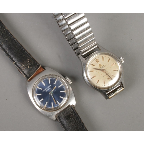 517 - Two ladies manual wristwatches. Includes stainless steel Cyma Cymaflex and a Favre-Leuba example.