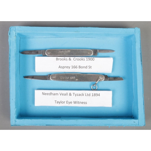 529 - Two silver pocket knives. Includes Brooks & Crooks Asprey 166 Bond Street 1900 example and a Needham... 