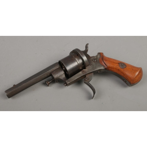 564 - A late Nineteenth Century Belgian six-shot pin fire revolver, with octagonal barrel. Bearing Belgian... 