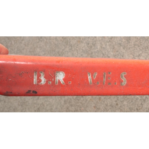 397 - A painted enamel home signal arm marked for BR (British Railway). Length 92cm.