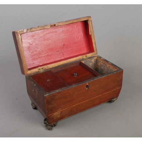 145 - A Regency mahogany tea caddy for restoration.