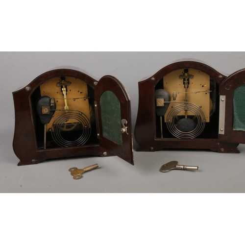 224 - Two Smiths Enfield Bakelite mantle clocks. Both with pendulums and keys.