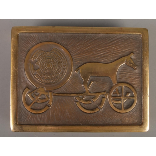 236 - Aedel Malm, A Danish bronze box decorated with a horse pulling a cart.