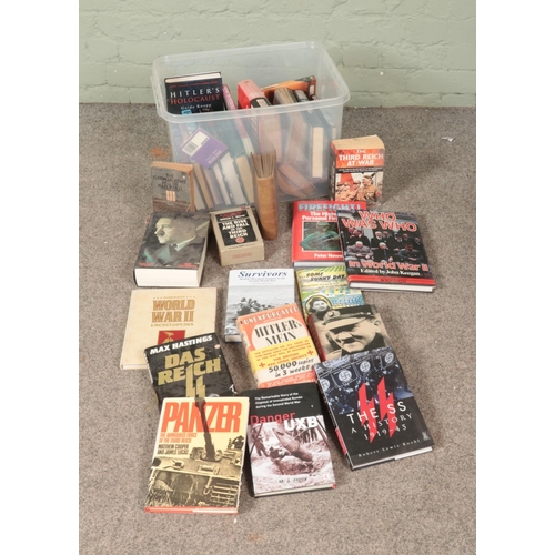 260 - A box of mostly WWII military themed books to include Franz Kafka, I Flew for the Fuhrer, Mein Kampf... 