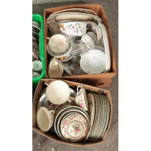 285 - Four boxes of miscellaneous. Includes Murano style glass fish, Royal Worcester Evesham, Edwardian te... 