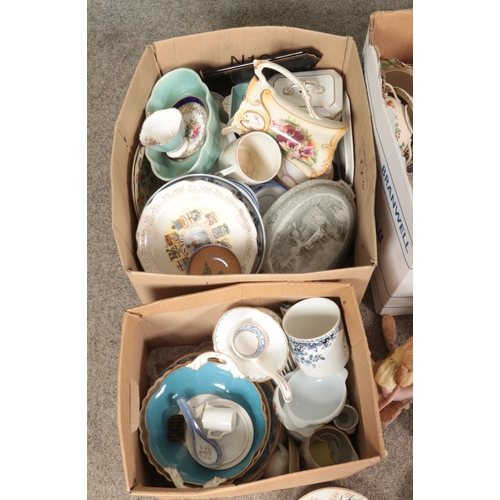 297 - Four boxes of miscellaneous. Includes Victorian ceramics, pottery clock garniture, copper lustre jug... 