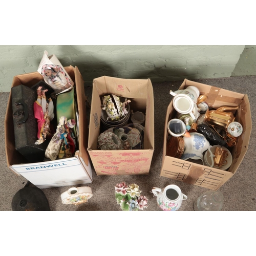 303 - Three boxes of miscellaneous to include cased Olympia typewriter, Wade, Leonardo Collection, Tango C... 