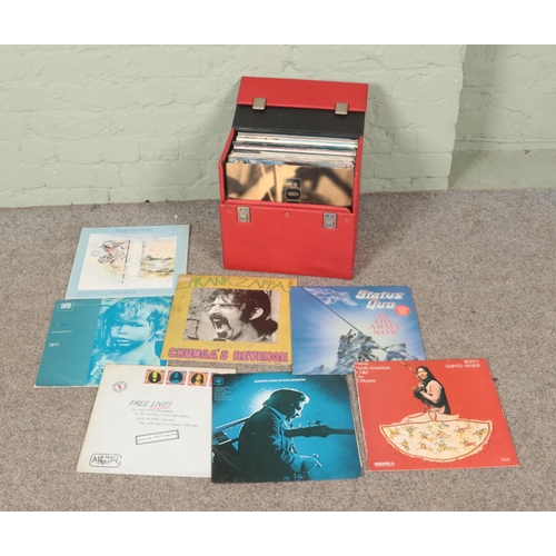 314 - A record case with contents of vinyl LP records to include Frank Zappa, Free, Steve Hackett, Status ... 