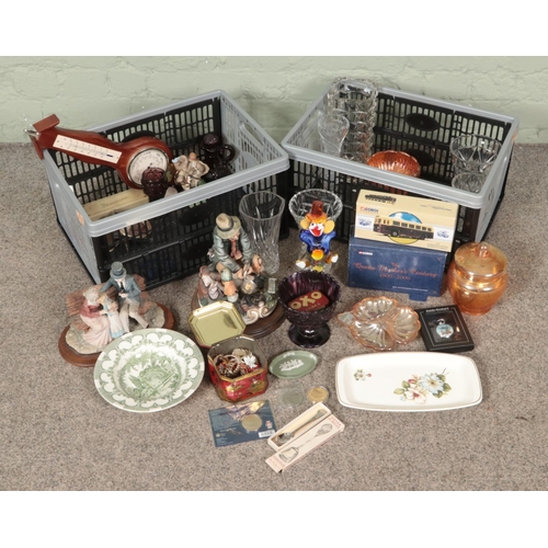 328 - Two boxes of mixed collectables including Corgi limited edition models, Capodimonte and similar figu... 