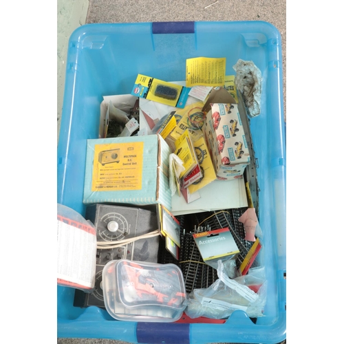 349 - A large box of assorted model railway accessories and building supplies to include Hornby, Card Buil... 