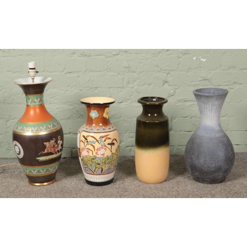 411 - Four ceramic vases to include French and West German examples. French example has been converted to ... 