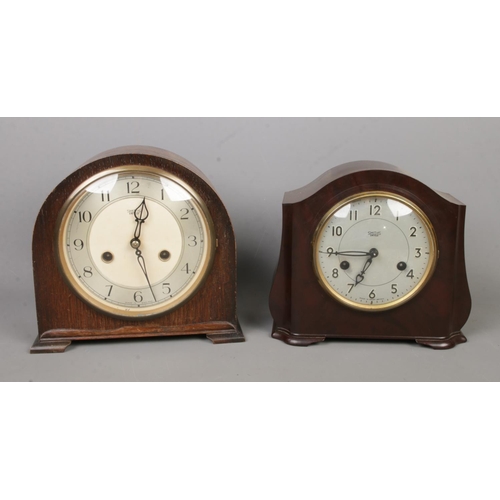 443 - Two Smith's Enfield mantle clocks to include oak and bakelite cased examples. One example bearing st... 