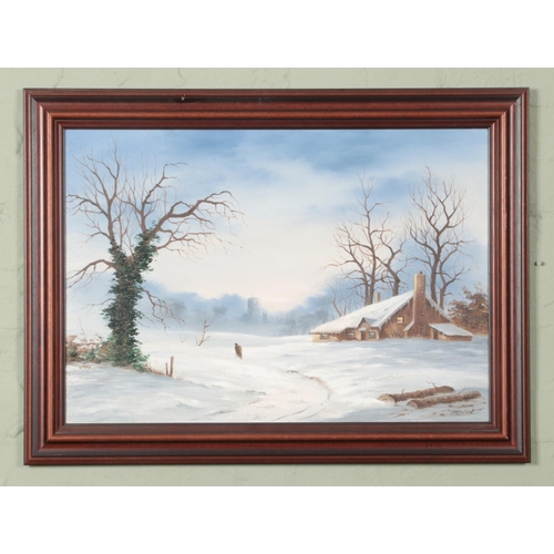 482 - An oil on canvas depicting a winter countryside scene signed 