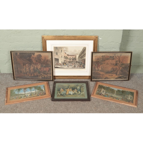 483 - A collection of antique framed prints. Includes Pollard, The Royal Mails Preparing To Start, pair of... 