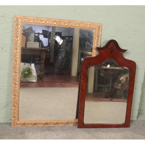 485 - A large gilt framed mirror along with a mahogany framed example. Gilt framed example 114cm x 89cm.