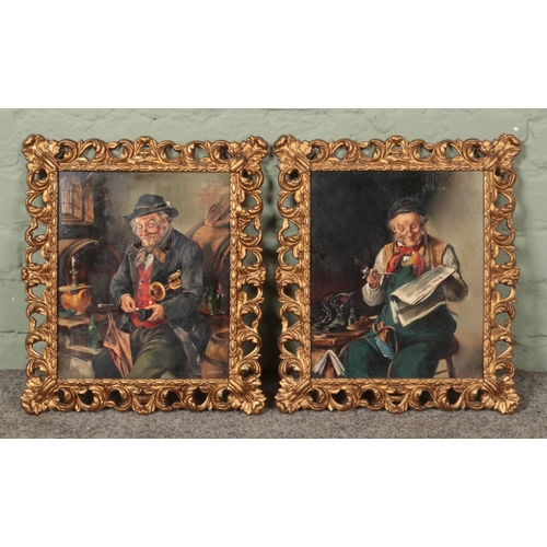 492 - Two gilt framed oil on boards signed Gruber depicting portraits of two gentlemen. One featuring cobb... 