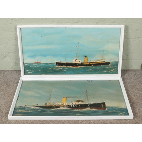 498 - Two Peter Searle framed oils on board depicting sea studies of Humber river pilot boats painted from... 