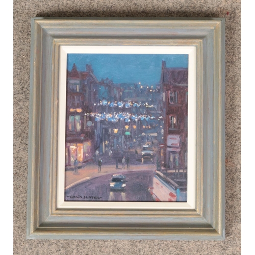 521 - Chris Slater, an oil on canvas depicting Rotherham town centre titled 