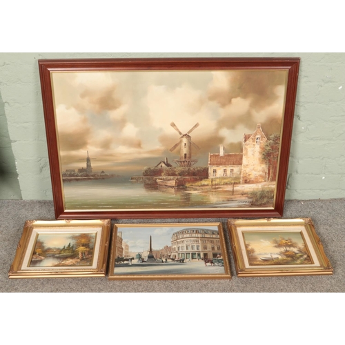 522 - A quantity of oil on canvas artworks including examples by I Costello, J.Howard and R J Brown