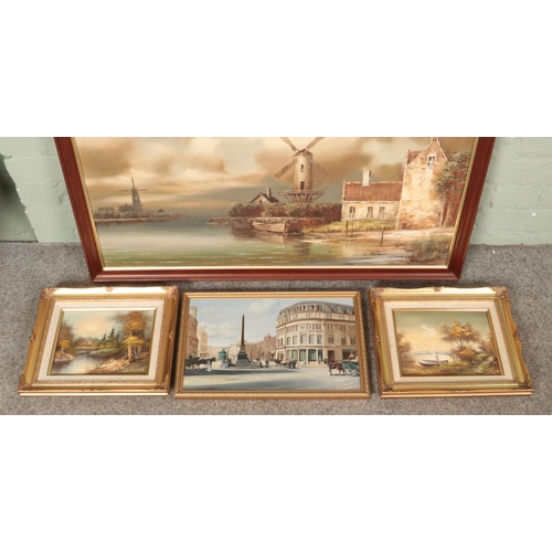 522 - A quantity of oil on canvas artworks including examples by I Costello, J.Howard and R J Brown