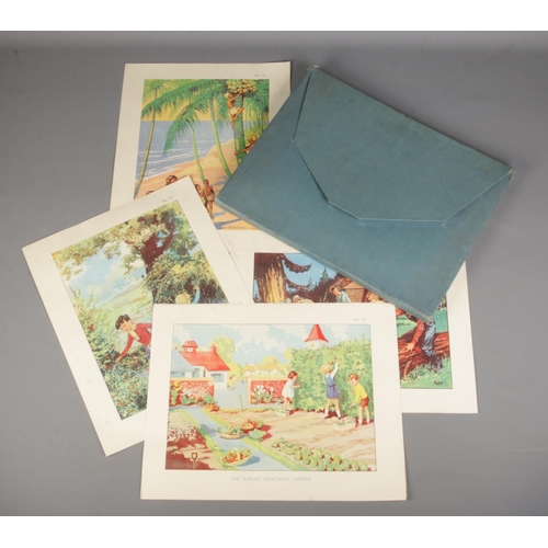 116 - A near complete folder of 1950's Enid Blyton Infant School Coloured Teaching Prints, from illustrato... 