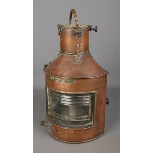 134 - A WW2 copper and brass ships lantern by Alderson & Gyde stamp 1944 to inside.

Hx46cm