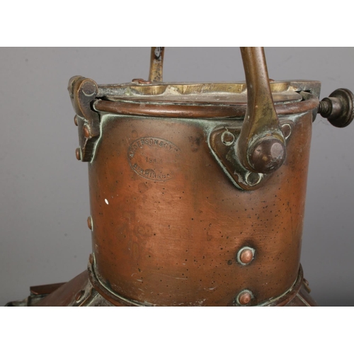 134 - A WW2 copper and brass ships lantern by Alderson & Gyde stamp 1944 to inside.

Hx46cm