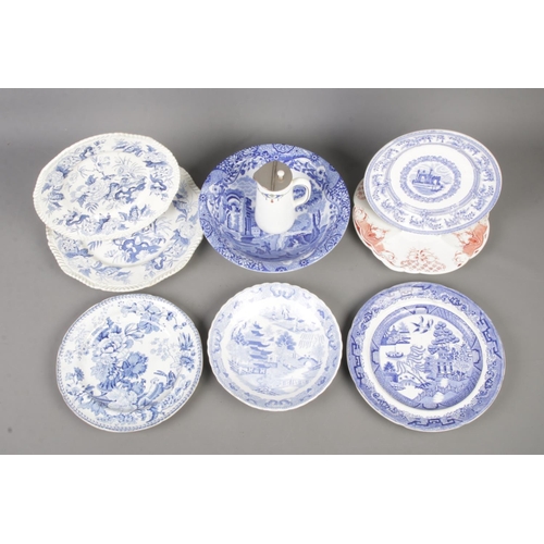 198 - A collection of mainly Nineteenth century blue and white pottery, together with a Cauldon China milk... 