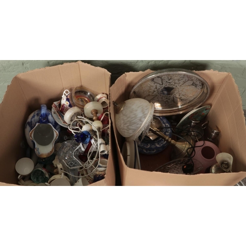 280 - Two boxes of miscellaneous. Includes Royal Albert cups & saucers, table lamps, blue & white ceramics... 