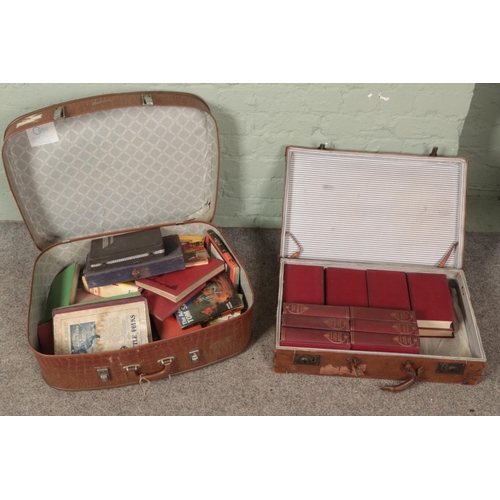 281 - Two suitcases of vintage books. Includes set of Odhams Press Limited Charles Dickens books, etc.