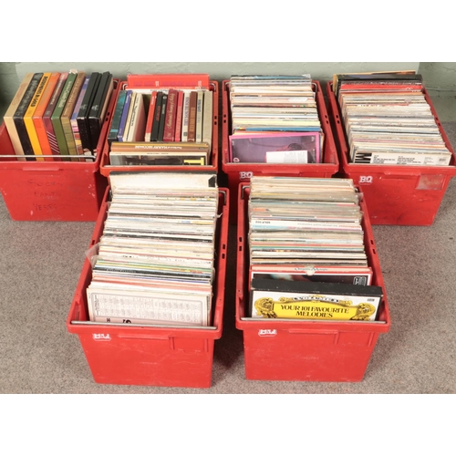 322 - Six boxes of LP records. Mostly easy listening, box sets, etc.