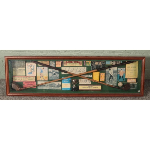 404 - A vintage golf display. (35cm x 121cm)