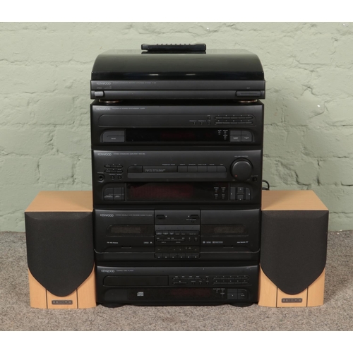 415 - A Kenwood stacking stereo system, containing RXD-26L unit and P-26 turntable. Together with a pair o... 