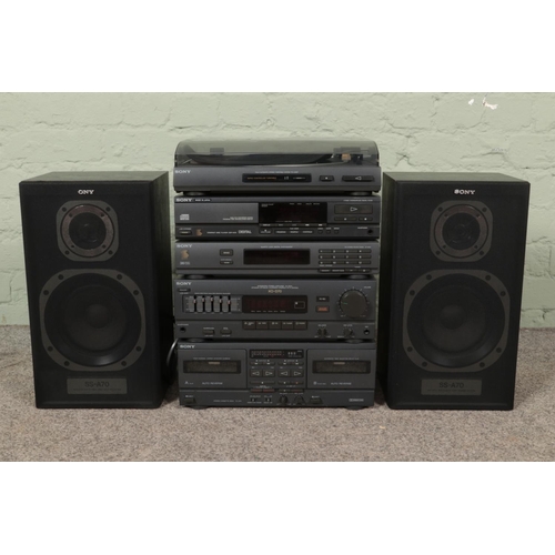 440 - A stacking Sony XO-D70 hi-fi system, including record turntable, CD and tape player and amplifier, t... 