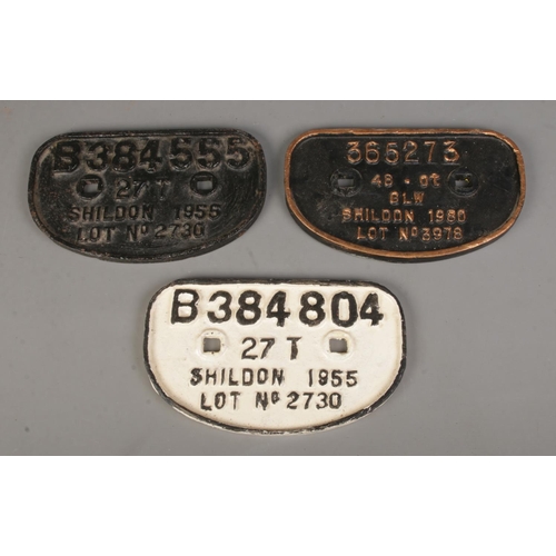 61 - Three cast iron railway plates, all for Shildon; 365273, B384804 and B384555.