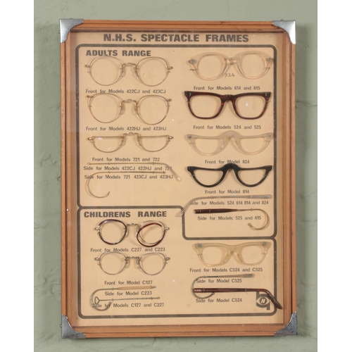 474 - A vintage NHS Spectacle Frames display. Includes Adult and Children range. (45cm x 34cm)