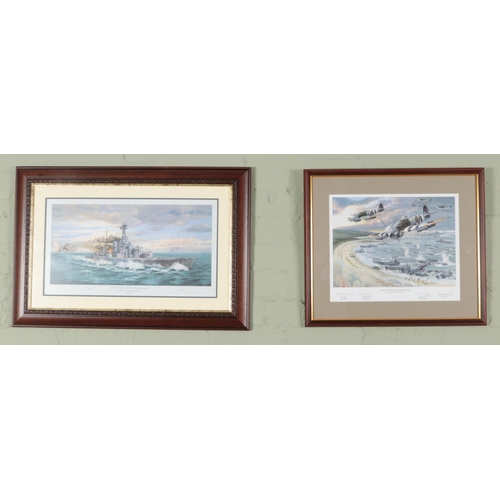 508 - Two framed limited edition military signed prints. One by Simon Fisher titled 'H.M.S. HOOD The Final... 