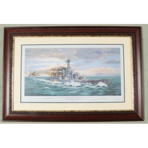 508 - Two framed limited edition military signed prints. One by Simon Fisher titled 'H.M.S. HOOD The Final... 