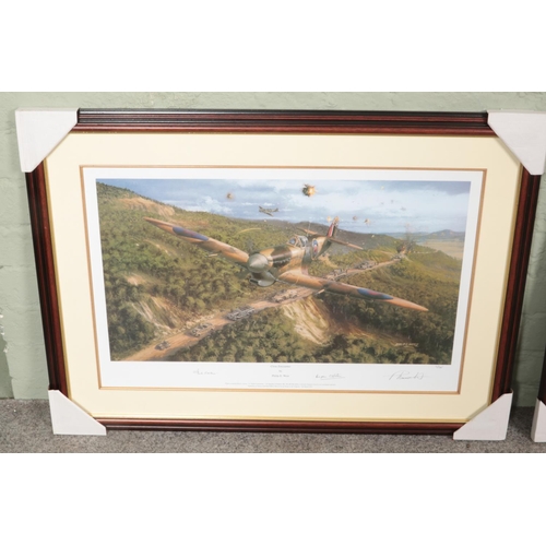 510 - Two large framed Philip E. West signed military aircraft prints. One titled 'Maximum Effort' and the... 