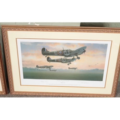 512 - Two gilt framed Philip E.West limited edition signed military aircraft prints. One titled 'First Lig... 