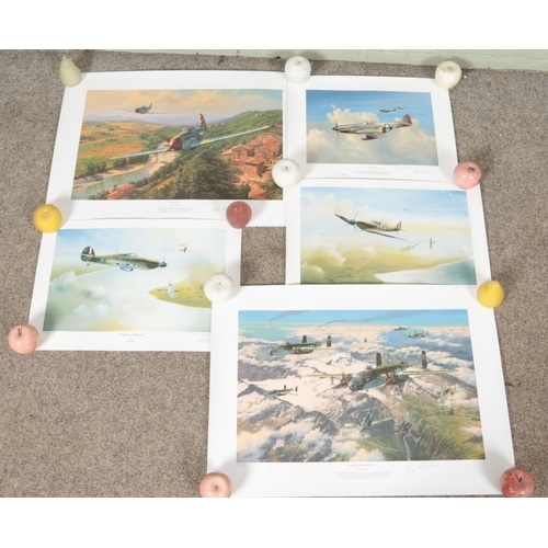 515 - Five unframed limited edition signed military aircraft prints. Signed in pencil and others in pencil... 