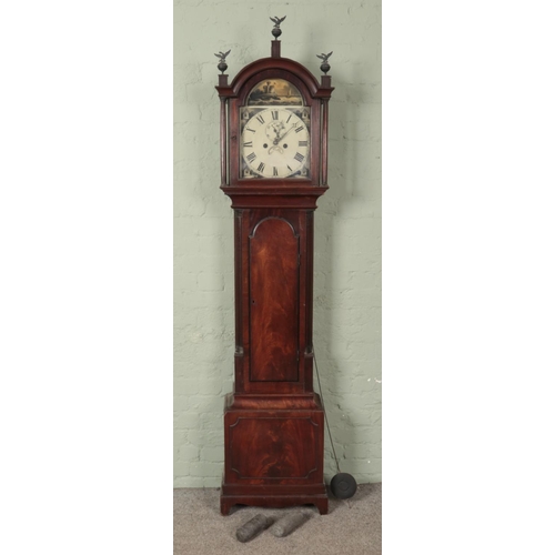 585 - A mahogany cased longcase clock, with roman numeral dial for S. Mason, Norwich. The hood with reeded... 