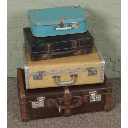 369 - Four vintage suitcases, including wooden bound example stamped 22595383 CFN Nicholson and Revelation... 