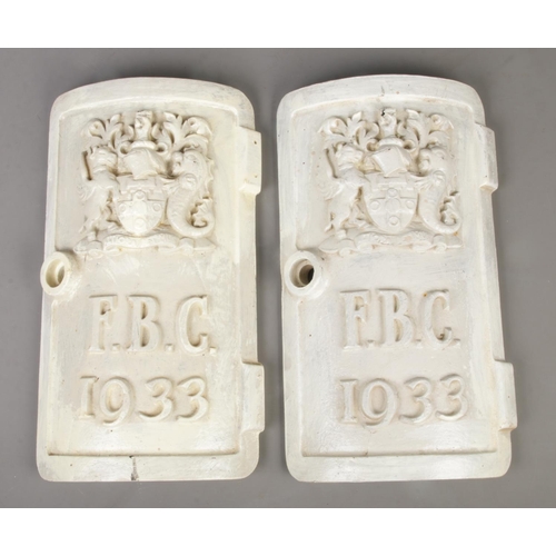 450 - A pair of cast iron street light door plates, both dated 1933 and with initials F.B.C, for Finsbury ... 