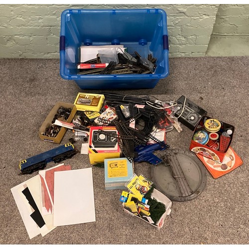 349 - A large box of assorted model railway accessories and building supplies to include Hornby, Card Buil... 