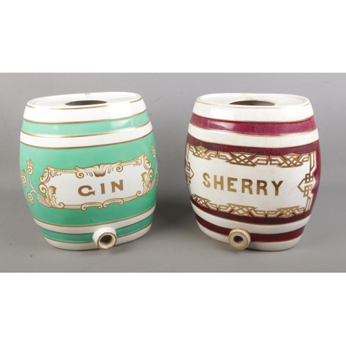 121 - A ceramic gin barrel together with sherry example