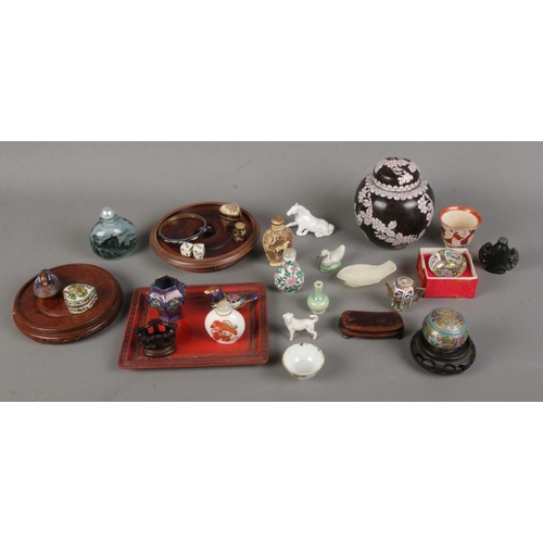 137 - A box of oriental collectables to include cloisonne, miniatures, bangle, trinket boxes, etc.