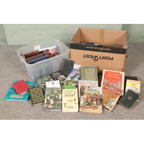 185 - Two boxes of assorted vintage and modern books to include Agatha Christie, Jules Verne, Book Club As... 